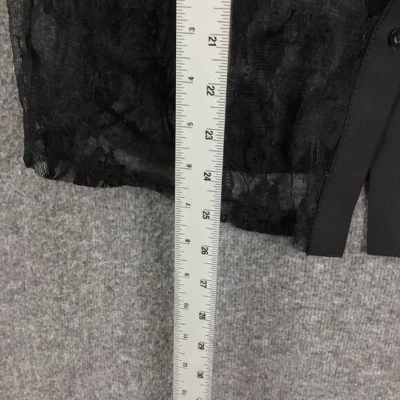 Black Button Up Delicate Lace Flutter Sleeve Shirt Sz L - Picture 6 of 9